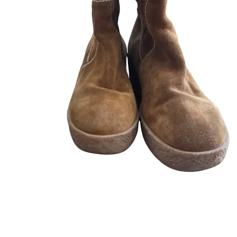 Michael Kors Crosby Camel Brown Suede Leather Knee High Wedge Boot sz 8 Winter